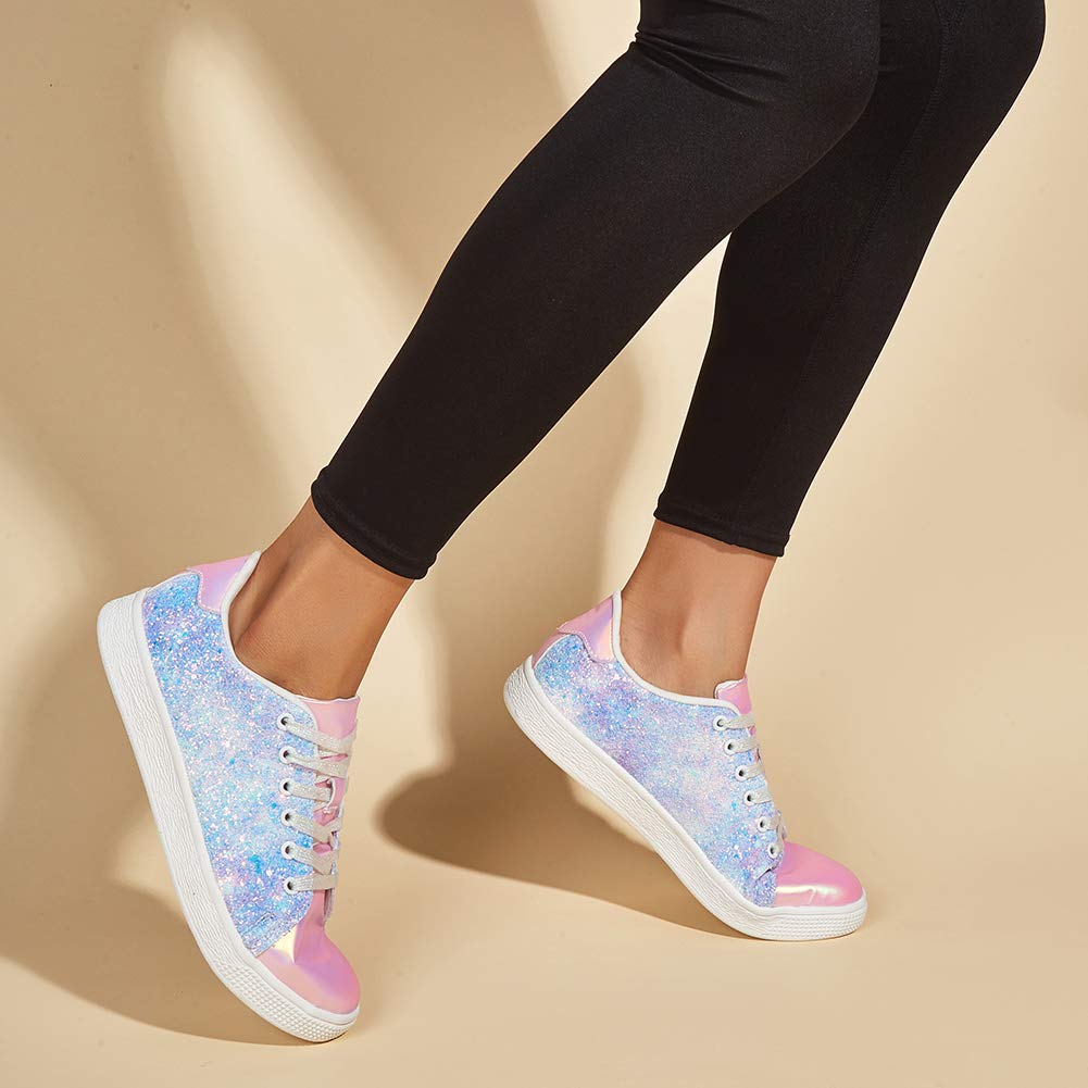 LUCKY STEP Glitter Sneakers Lace up | Fashion Sneakers | Sparkly Shoes for Women