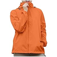 FQZWONG Women's Raincoats Waterproof Windbreaker Windproof Solid Color Rain Jacket Lightweight Outdoor Hooded Trench Coats
