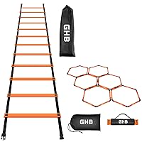 Agility Ladder 1 Pack and Hex Agility Rings 1 Pack 12 Rung 20ft with 3 Carrying Bag
