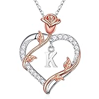 Iefil Mothers Day Gifts - 925 Sterling Silver Rose Heart Letter Pendant Necklace Jewelry Mothers Day Valentines Anniversary Birthday Gifts for Her Mom Wife Girlfriend