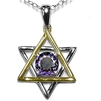 Solid 10k Yellow Gold with Rhodium Jewish Star of David Pendant Necklace