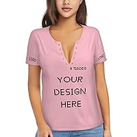 Custom T Shirts All Over Print Funny Shirt for Women Add Photo Text Logo Custom Shirt Deep V Short Sleeve Personalized Gifts
