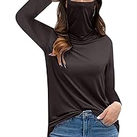Shirt with Built in Face Mask for Women Long Sleeve Solid Shirts Loose Fit Turtleneck Tunic Tops Plus Size.S-5XL Black
