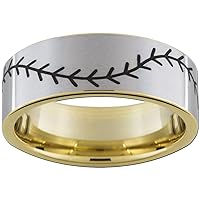 9mm Baseball Gold Tungsten Wedding Comfort Fit Ring Available in Sizes 5-15 (Full & Half Sizes)