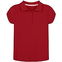 Girls' School Uniform Short Sleeve Polo Shirt, Button Closure, Soft Pique Fabric