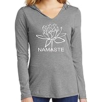 Womens Blooming Namaste Lotus Lightweight V-Neck Hoodie Yoga Tee Shirt