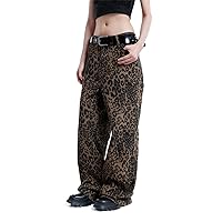 Aelfric Eden Jeans for Women High Waist Leopard Print Jeans Cheetah Pants Straight Leg Unisex Sizing