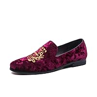 Men's Suede Soft Penny Loafers Embroidered Design Flat Slip-On Formal Men's Velvet Loafer Dress Shoes Size 6~13 Chaussure Homme