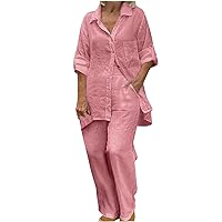 FunAloe Linen Set For Women Matching Sets Summer 2 Piece Outfits Pants Sets Women Beach Outfit Sets Casual Plus Size Two Piece Outfits Palazzo Pants Sets Women 2 Piece Outfits Dressy Casual
