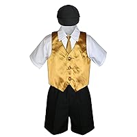5pc Baby Toddler Boys Black Shorts Hat Gold Necktie Vest Suits Set (Large:(12-18 months))