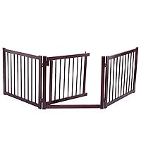 Pet Gate Wooden Dog Gate for Doorways, Stairs or House – Freestanding, Folding, Accordion Style, Wooden Indoor Dog Fence (24inch Height, Coffee Brown)