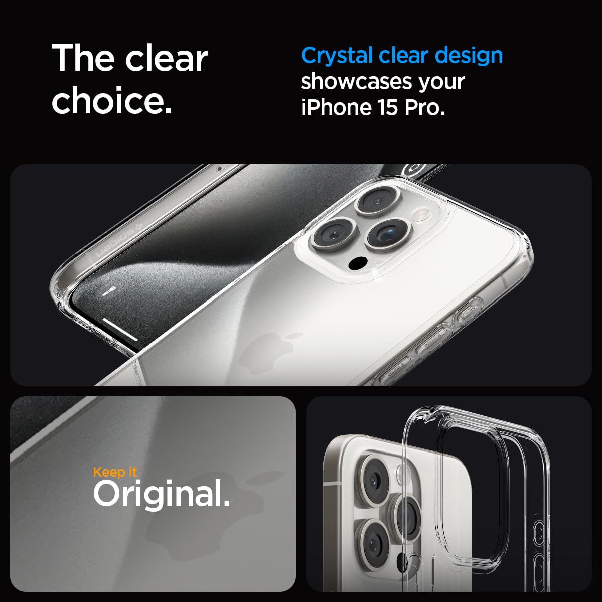 Spigen Ultra Hybrid Designed for iPhone 15 Pro Case (2023), [Anti-Yellowing] [Military-Grade Protection] - Crystal Clear