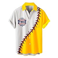 Baseball Button Down Shirt Men Casual Color Block Short Sleeve Shirts Summer Hawaiian Beach Regular Fit Vacation Tops