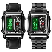 LED Digital Watch Men Analog Quartz Mens Watches Square Cool Creative Dual Time Zone Watch Waterproof Wristwatch for Men