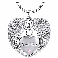 Heart Cremation Urn Necklace for Ashes Urn Jewelry Memorial Pendant with Fill Kit and Gift Box - Always on My Mind Forever in My Heart for Grandpa(October)