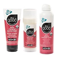 All Good Baby & Kids Mineral Face & Body Sunscreen - UVA/UVB Broad Spectrum, Coral Reef Friendly, Water Resistant, Zinc Oxide - SPF 50 Butter Stick, SPF 30 Lotion & Spray