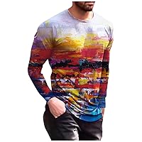 Mens Long Sleeve T-Shirt Hip Hop Graphic Printing Slim-Fit Crew Neck Casual Tops 3D Tie Dye Tee Shirts Blouse