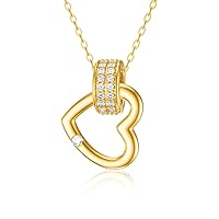 MRENITE Solid 14k Yellow Gold Love Heart Necklace for Women, Real Gold Heart Pendant with Cross/Circle Ring/CZ Jewelry Gift for Her Women