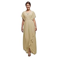 AW BRIDAL Chiffon V Neck Mother of The Bride Dresses with Cape Grandmother Wedding Party Long Gown
