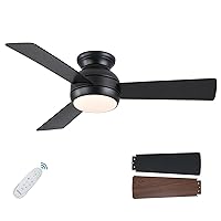 Ceiling Fans with Light and Remote 42 Inch, Low Profile Black Ceiling Fan with Quiet DC Motor, Dimmable 6 Speeds Reversible LED Modern Flush Mount Ceiling Fan for Bedroom, Living Room