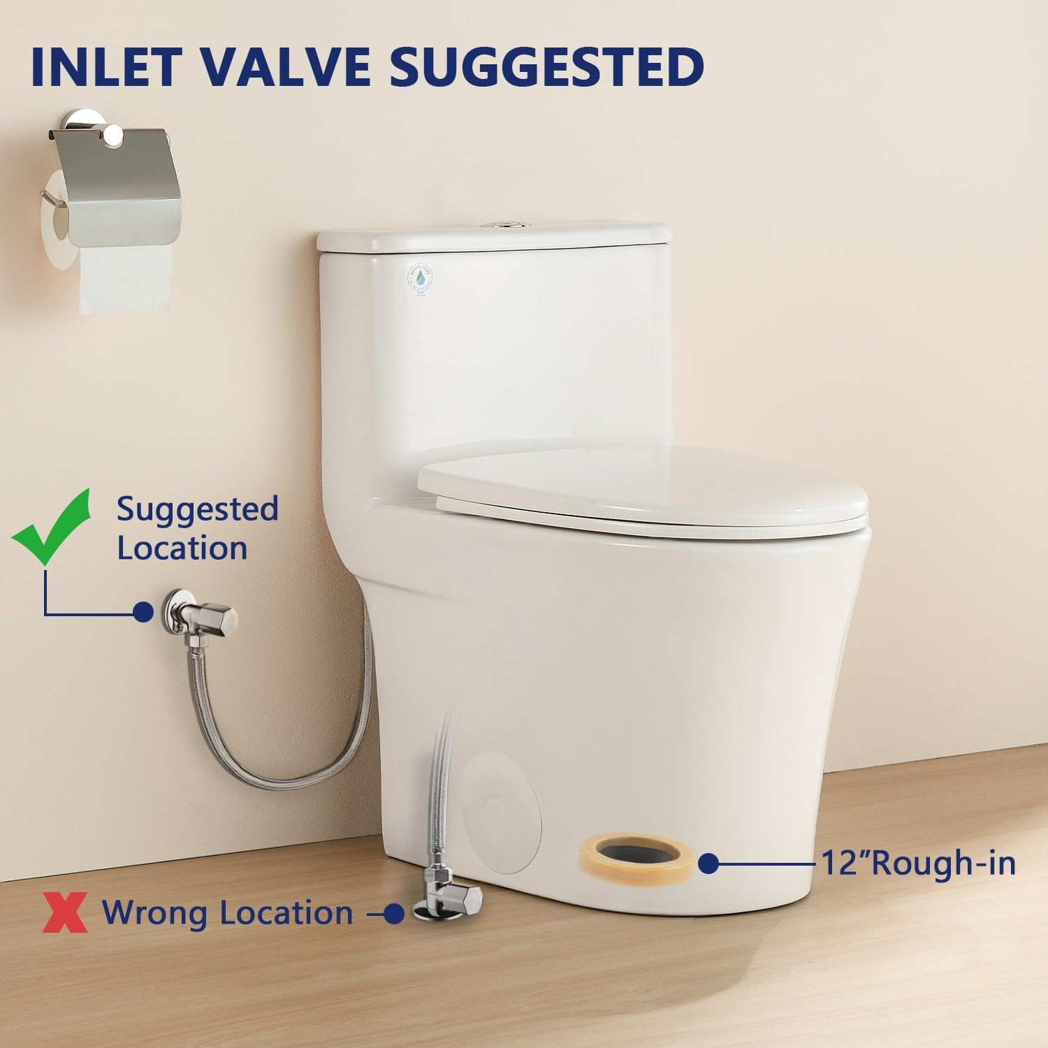 DeerValley Symmetry One Piece Toilet Elongated, Small Toilet Compact Modern One Piece Toilet with Soft Close Toilet Seat Ceramic Glossy White Toilets Single Flush for Small Bathroom Space DV-1F52807A