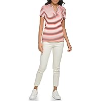 Calvin Klein Women's Comfortable Snap Detail Crew Neck Striped Short Sleeve