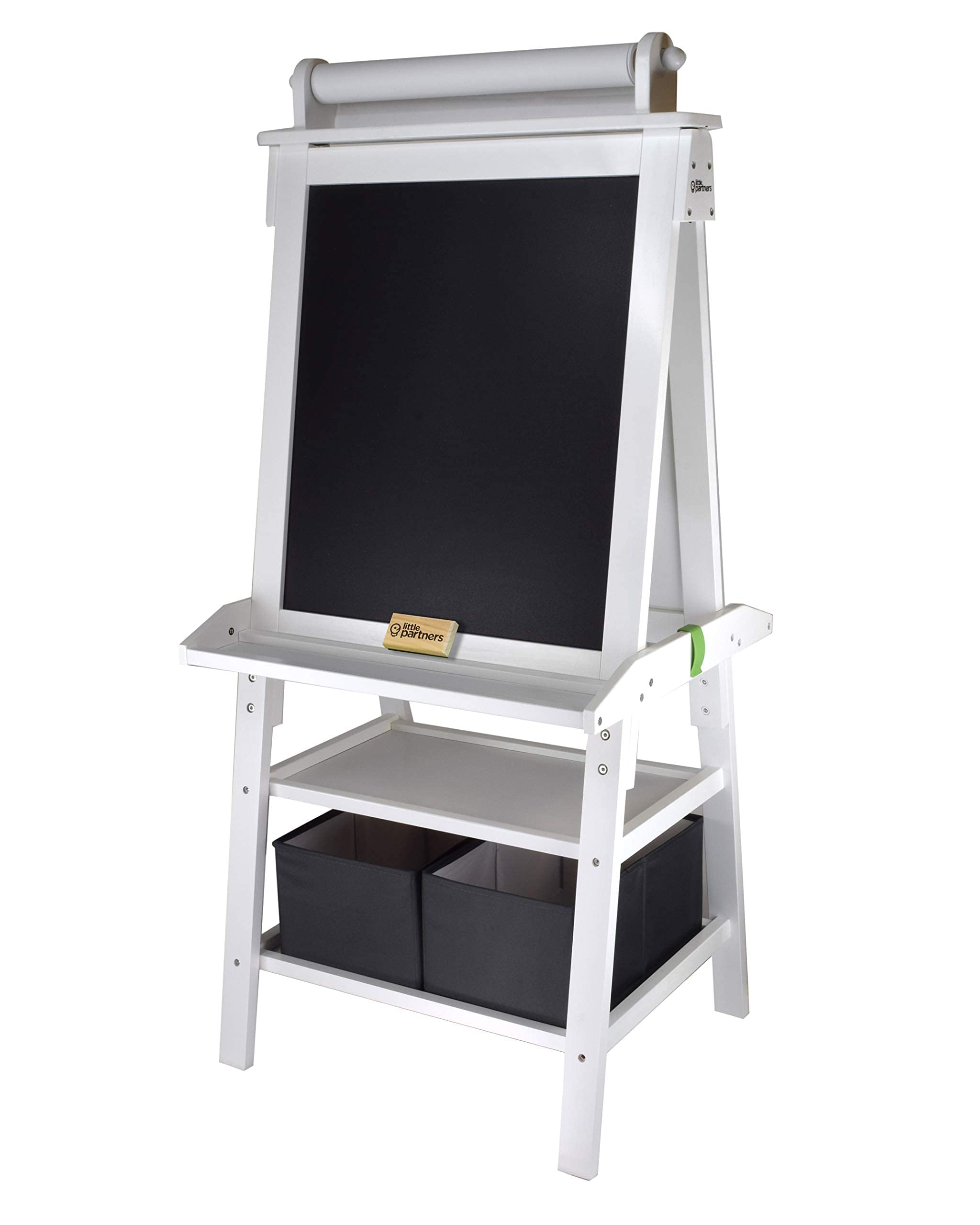 3-in-1 Art Easel by Little Partners 2-Sided A-Frame Art Easel with Chalk Board, Dry Erase, Storage, Paper Feed and Accessories for Toddlers (Soft White)