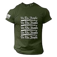 Mens 4th of July T-Shirts Leisure Shirts USA Flag&Letter Printed Graphic Short Sleeve Round Neck Top Muscle T-Shirt