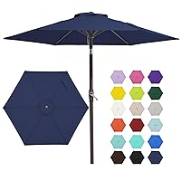 JEAREY 7.5FT Patio Umbrella Market Table Umbrella with 6 Sturdy Ribs, Push Button Tilt/Crank Outdoor Umbrella for Garden, Deck, Backyard, Pool and Beach,Navy
