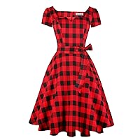 Girstunm Women's Classic Tea Dress Short Sleeve Swing Cocktail Party Dresses with Pockets