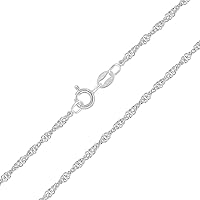 Planetys - 925 Sterling Silver Rhodium Finishing Singapore Chain Necklace 2 mm Width Lengths: 16, 18, 20, 22, 24, 26, 28