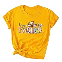 Happy Easter T-Shirt for Women Jesus Cross Print Faith Shirts Letter Printed Graphic Tee Short Sleeve Crewneck Tops