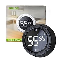 Baldr Kitchen Timer - Smart Countdown/Count Up Digital Timer with Rotating Desk Display, Quiet & Beeping Alerts, Strong Magnetic Backing - for Kitchen & Classroom (Black)
