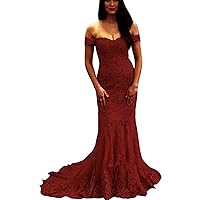 Women's Off Shoulder Sweetheart Mermaid Prom Dress Lace Tail Evening Gowns