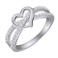 AFFY Infinity Heart Promise Ring Cubic Zirconia Or Moissanite Split Shank Jewelry for Women in 14k Gold Over Sterling Silver, Cubic Zirconia Or Moissanite Mother's Day Gift For Her