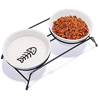 Cat Bowls, Upgraded 13 oz Ceramic Elevated Cat Food Bowls for Food and Water, Raised 2 Cat Dishes with Stainless Steel Stand Non-Slip and Anti-Rust, for Indoor Cats and Small Dog Bowl, Dishwasher Safe