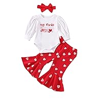 Meihuida My First Valentines Day Baby Girl Outfit Long Sleeve Romper Heart Pants Headband 3Pcs Clothes Set