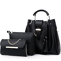 Womens Purse and Handbag 3 Pcs Bag Set Tassel Tote Clutch Satchel Top Handle Shoulder Bag