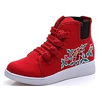 Women and Ladies Chinese Embroidery Platform Casual Sneaker Flat Shoe Red