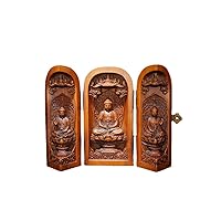 Statue Collect Chinese Box-Wood Carve Buddhism Tathagata Buddha Three Open Box Home and Office Decoration