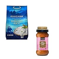 Khazana Authentic Basmati Rice - 10lb Premium Basmati Rice and 12.7 oz Kerala Coconut Curry Indian Simmer Sauce - Non GMO, Gluten-Free, Kosher & Cholesterol-Free