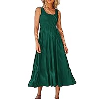 ANRABESS Women's Summer Casual Sleeveless Dress Smocked Tiered Swing A Line Boho Beach Midi Tank Dresses with Pockets