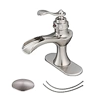 BWE Waterfall Bathroom Faucet Brushed Nickel with Drain Assembly and Supply Hose Lead-Free Single Handle One Hole Lavatory Sink Bathroom Faucet Mixer Tap Deck Mounted