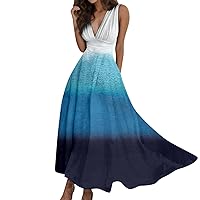 Womens Dresses Casual 2024 Summer Trendy Vacation Floral Print Sleeveless Wrap V Neck Sundresses Flowy A Line Maxi Dress