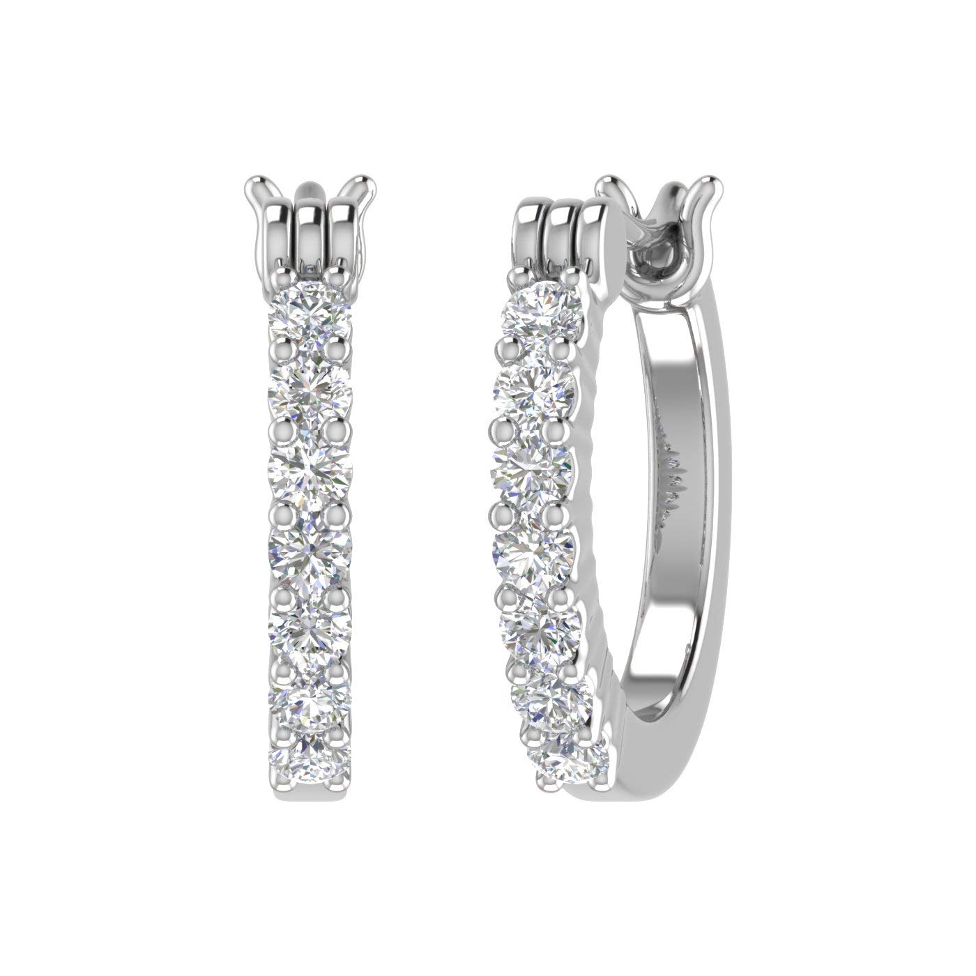 1/4 Carat to 3/4 Carat Natural Diamond Hoop Earrings in 10K Gold or in Platinum