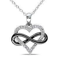 1.10 CT Round Cut Created Black & White Diamond Heart Infinity Pendant 14k White Gold Over