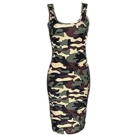Women's Camo Bodycon Tank Dress Camouflage Sleeveless Mini Sexy Dresses Print Summer Party Club Night Dress