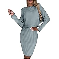 Dressy Ribbed 2 Piece Set Women Sexy Bodycon Outfits Sleeveless Tank Pencil Dress and Long Sleeve Crop Tops Sets
