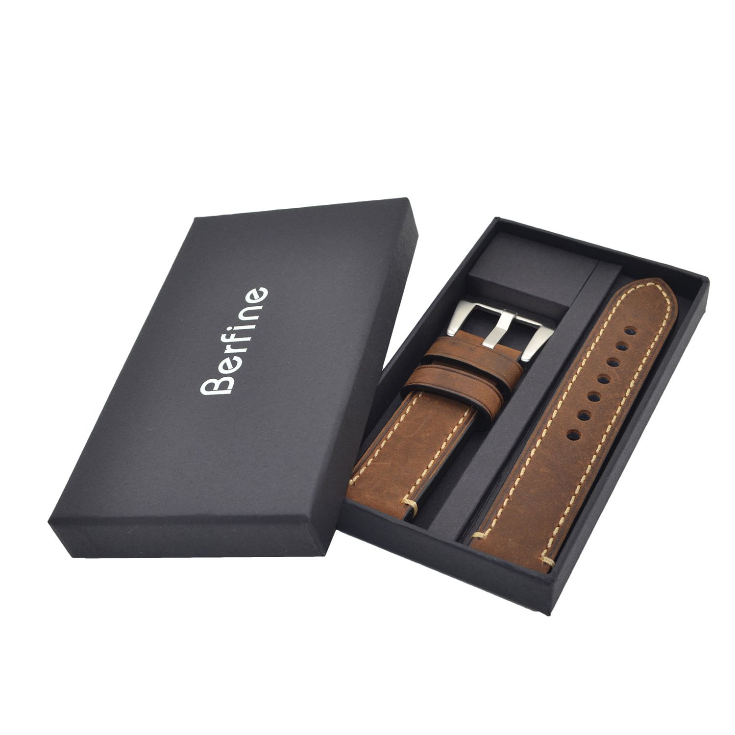 Dark Brown 20mm Genuine Leather Wristwatch Watch Band Oil Tan Vintage Strap for Men with Stainless Buckle