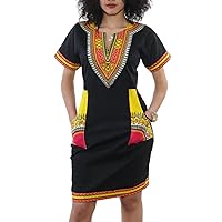 Women Bohemian V Neck African Printed Ethnic Style Summer Bodycon Shift Dress